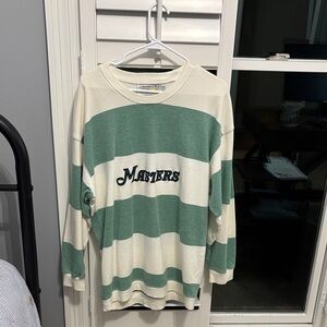 Vintage Masters Men's Green and white Striped Crewneck Sweater